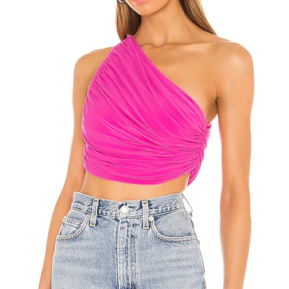 Norma Kamali Pink One-Shoulder Crop Top
